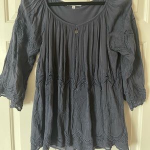 Navy long sleeve blouse with lace detailing